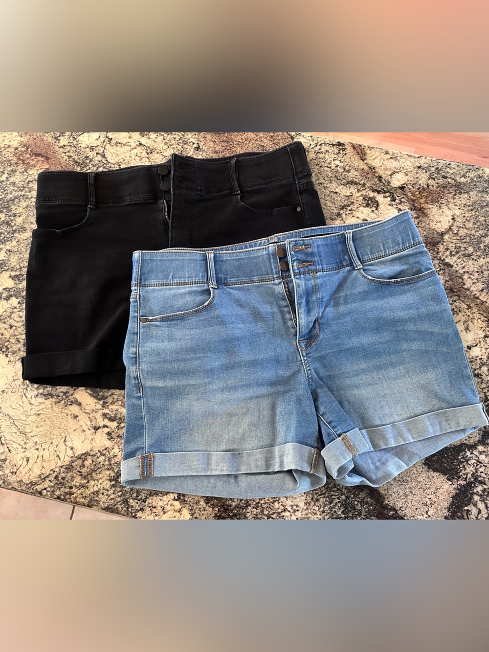 Apt. 9 Tummy Control Shorts - Bundle of Two Denim Shorts — Light Blue and Black